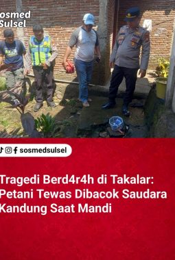 Tragedi Berdarah di Takalar, Petani Tewas Dibacok Saudara Kandung Saat Mandi